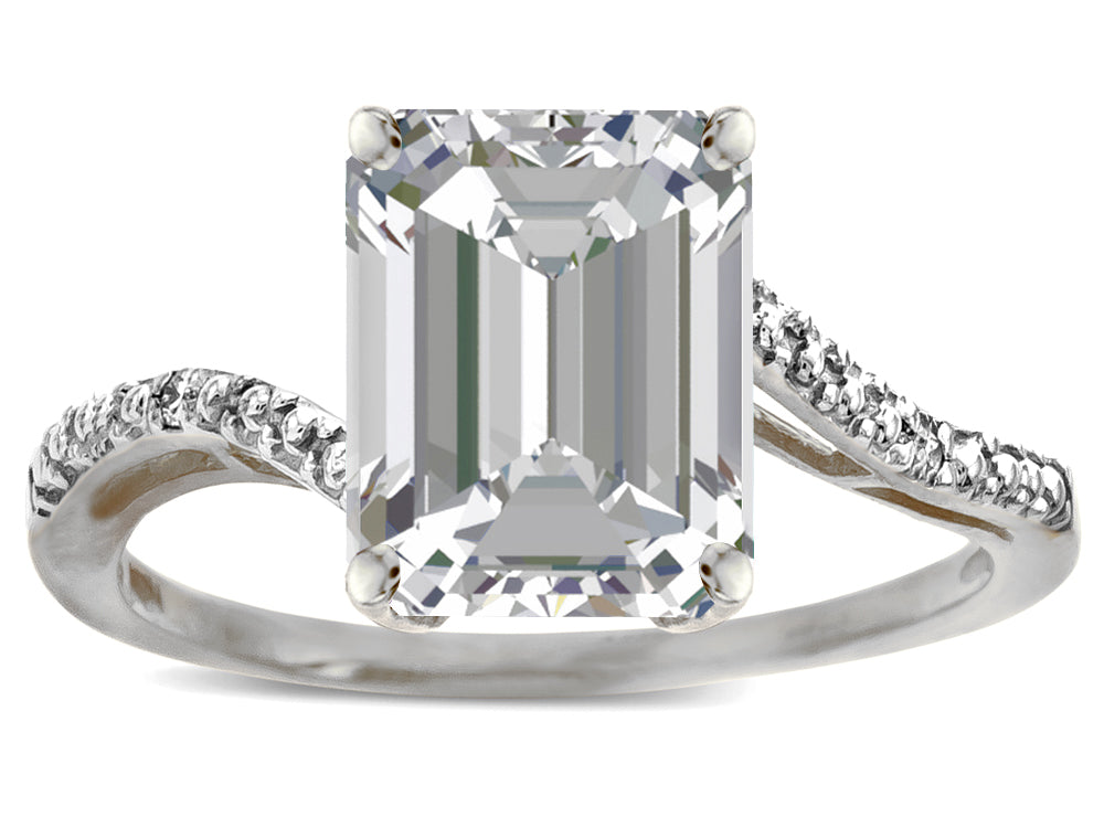 Star K  Big Stone Octagon Emerald Cut 10x8 Genuine White Sapphire Bypass solitaire ring