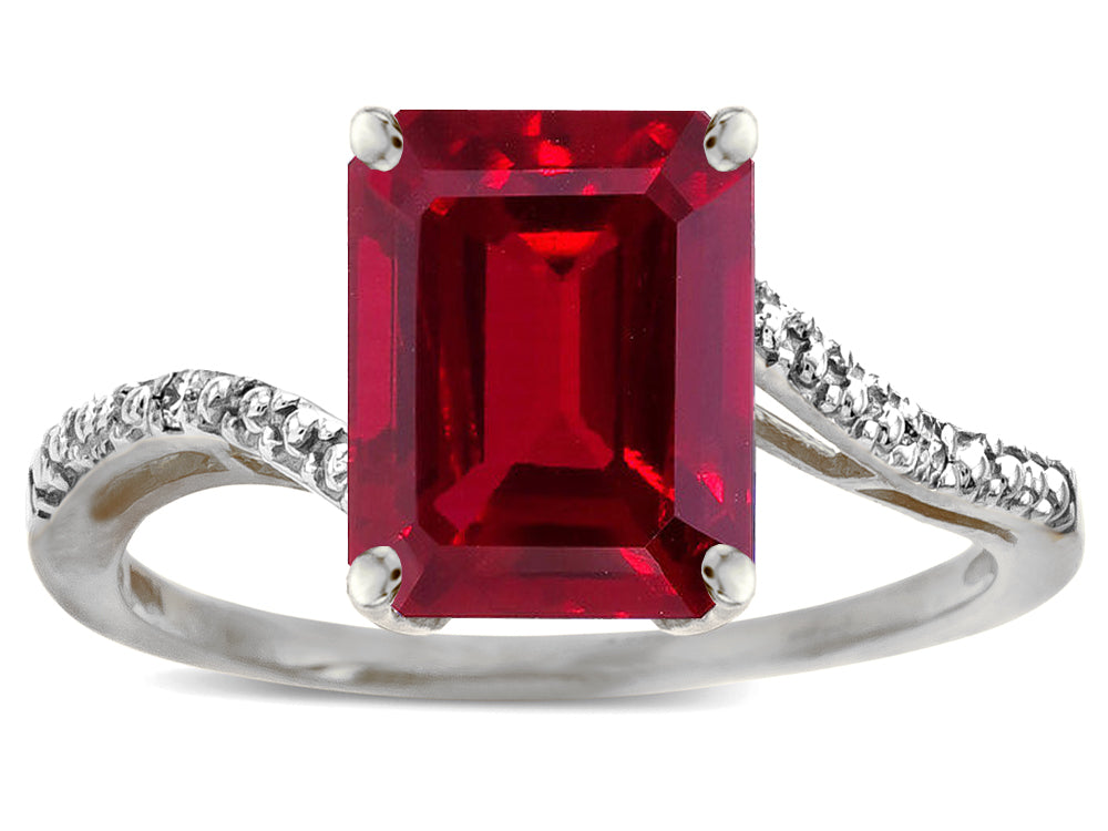 Star K  Octagon Emerald Cut Big Stone 10x8 Created Ruby Bypass Solitaire Ring