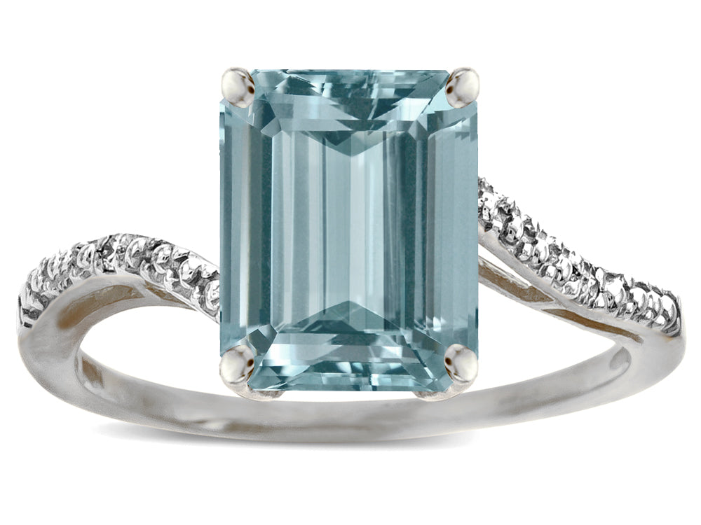 Star K  Octagon Emerald Cut Big Stone 10x8 Simulated Aquamarine Bypass solitaire ring