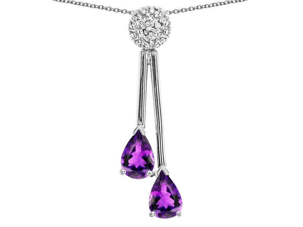 Star K Double Drop Pear Shape Ball Bar Genuine Amethyst Pendant Necklace