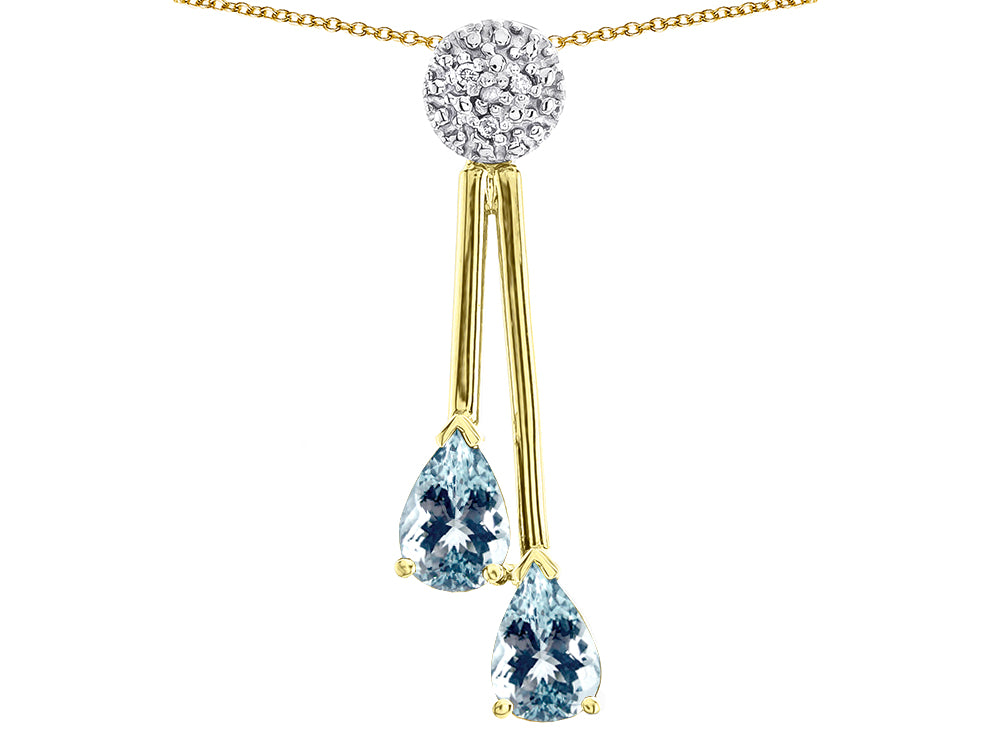 Star K Double Drop Pear Shape Ball Bar Genuine Aquamarine Pendant Necklace