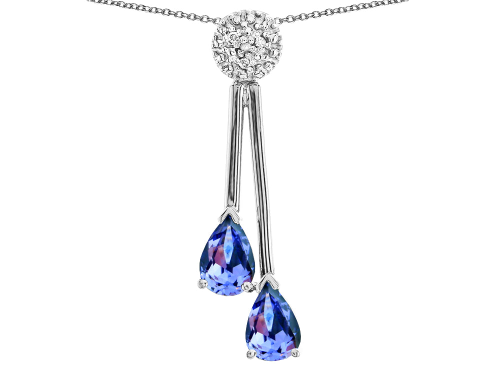 Star K Double Drop Pear Shape Ball Bar Genuine Tanzanite Pendant Necklace