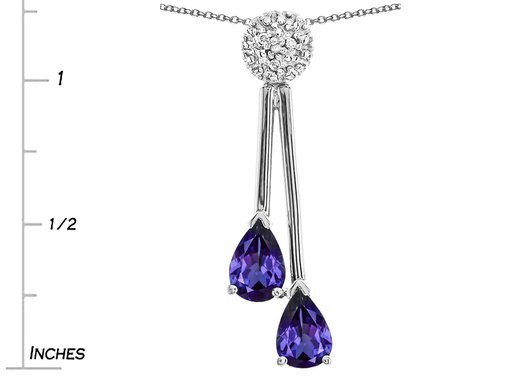 Star K Double Drop Pear Shape Ball Bar Genuine Iolite Pendant Necklace