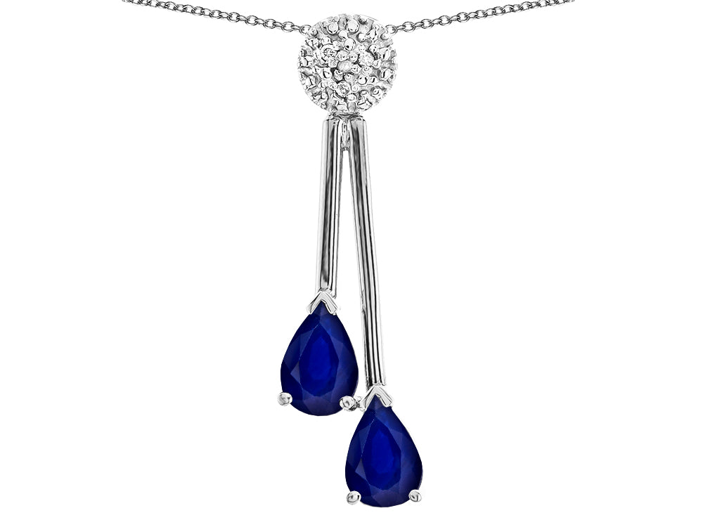 Star K Double Drop Pear Shape Ball Bar Genuine Sapphire Pendant Necklace