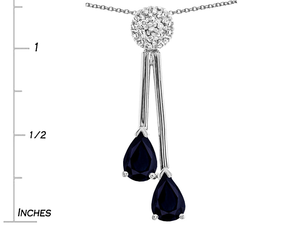 Star K Double Drop Pear Shape Ball Bar Genuine Black Sapphire Pendant Necklace