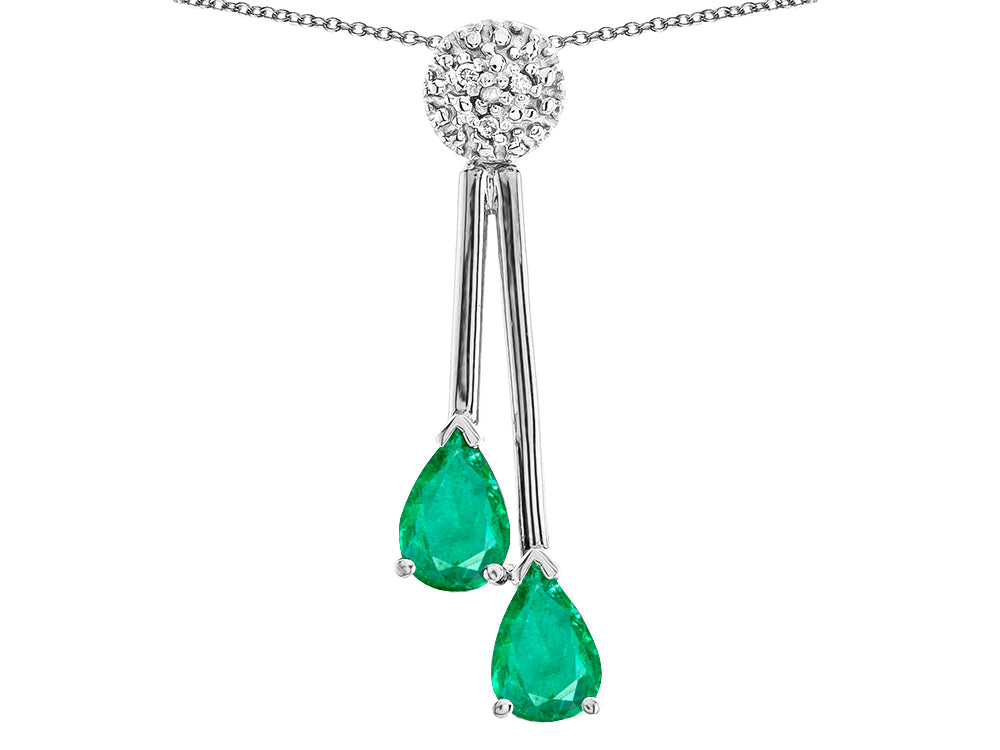 Star K Double Drop Pear Shape Ball Bar Genuine Emerald Pendant Necklace