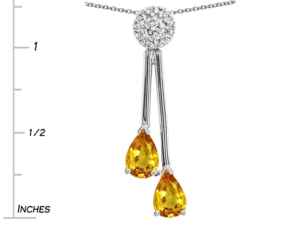 Star K Double Drop Pear Shape Ball Bar Genuine Citrine Pendant Necklace