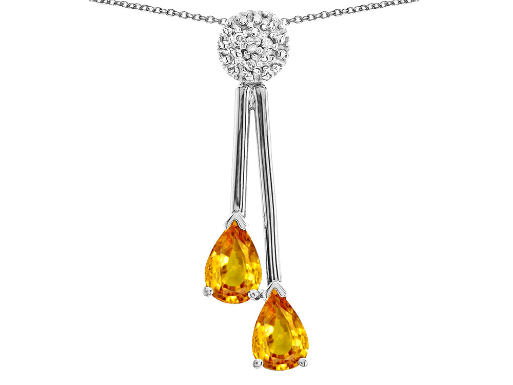 Star K Double Drop Pear Shape Ball Bar Genuine Citrine Pendant Necklace