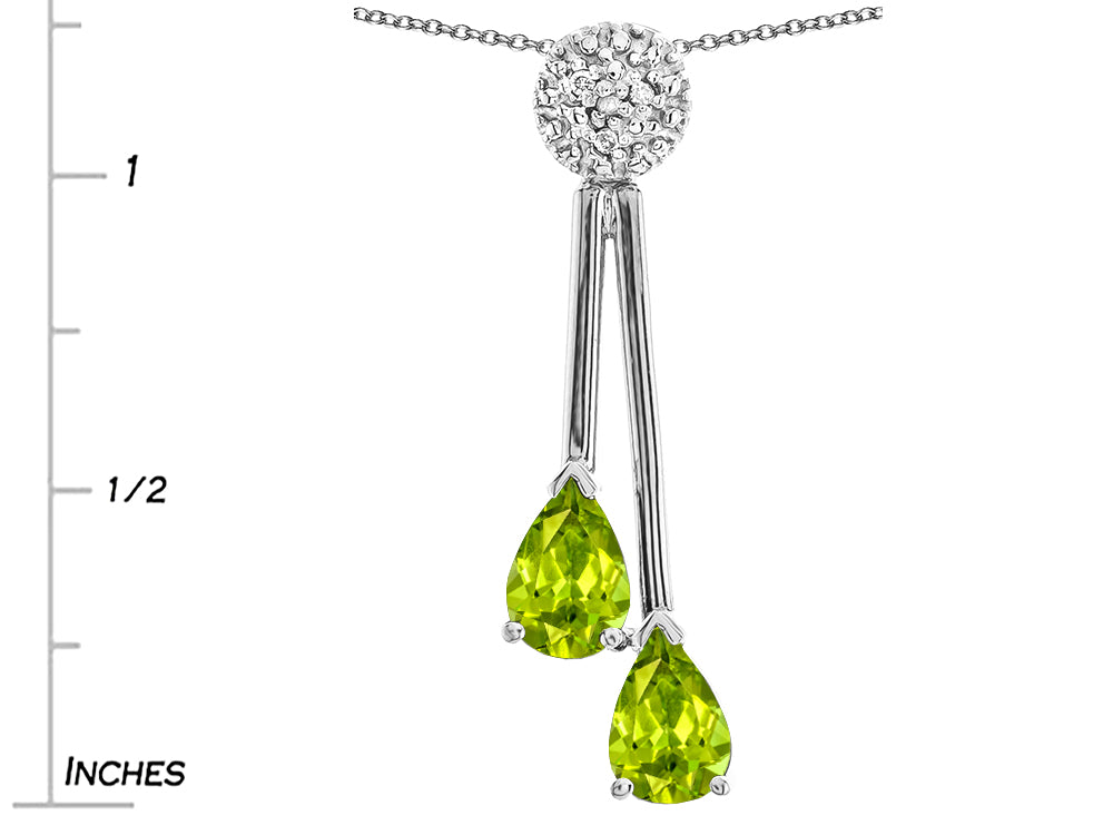 Star K Double Drop Pear Shape Ball Bar Genuine Peridot Pendant Necklace