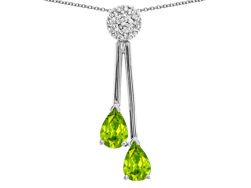 Star K Double Drop Pear Shape Ball Bar Genuine Peridot Pendant Necklace