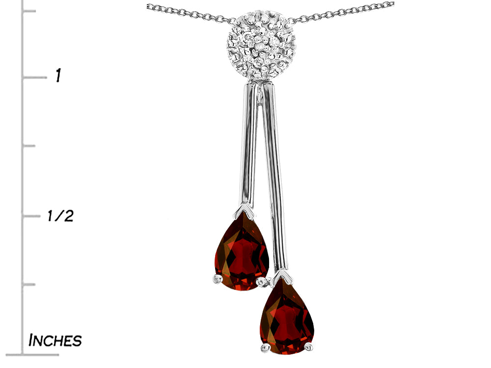 Star K Double Drop Pear Shape Ball Bar Genuine Garnet Pendant Necklace