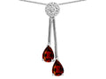 Star K Double Drop Pear Shape Ball Bar Genuine Garnet Pendant Necklace