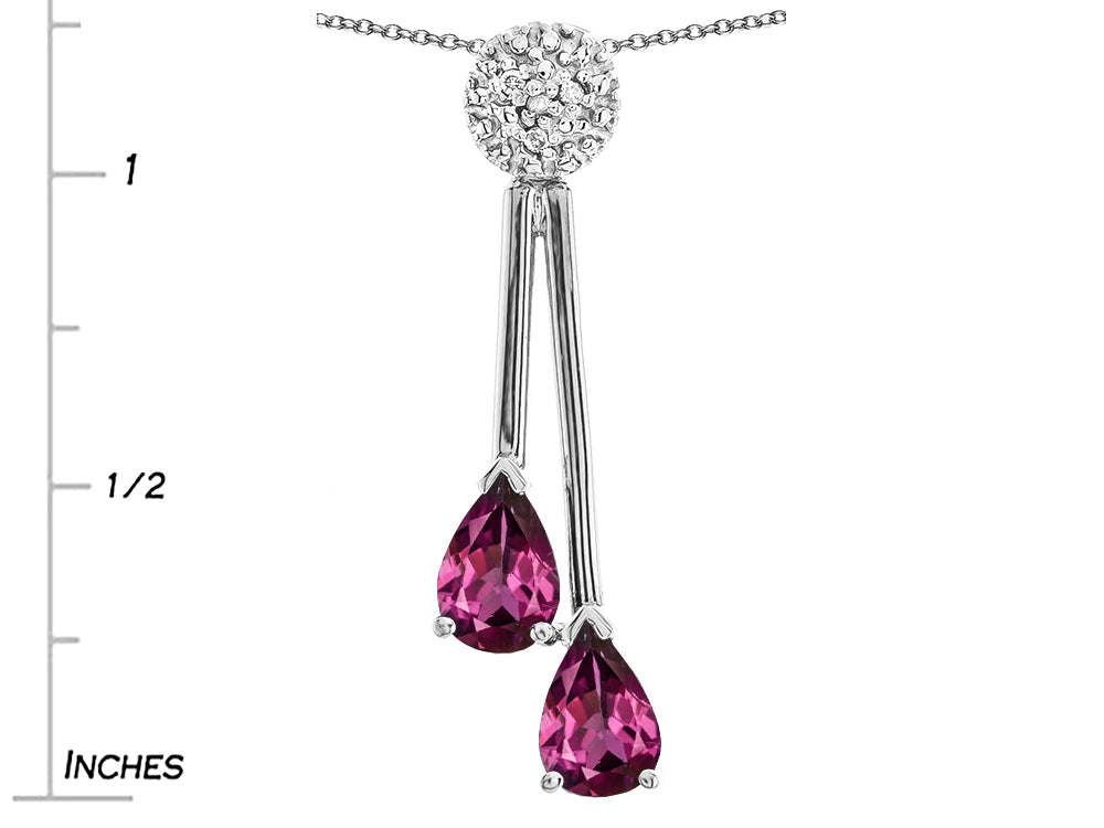 Star K Double Drop Pear Shape Ball Bar Genuine Rhodolite Pendant Necklace