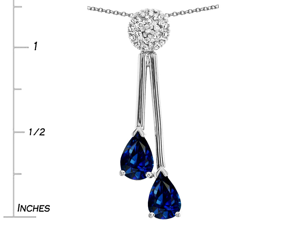 Star K Double Drop Pear Shape Ball Bar Created Sapphire Pendant Necklace