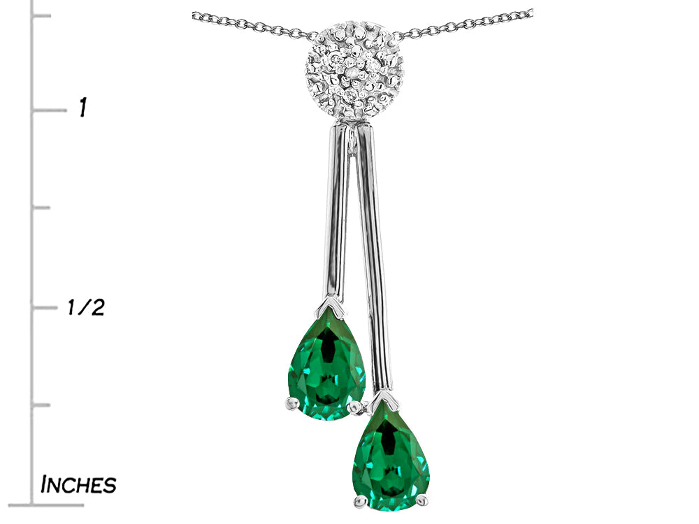 Star K Double Drop Pear Shape Ball Bar Simulated Emerald Pendant Necklace