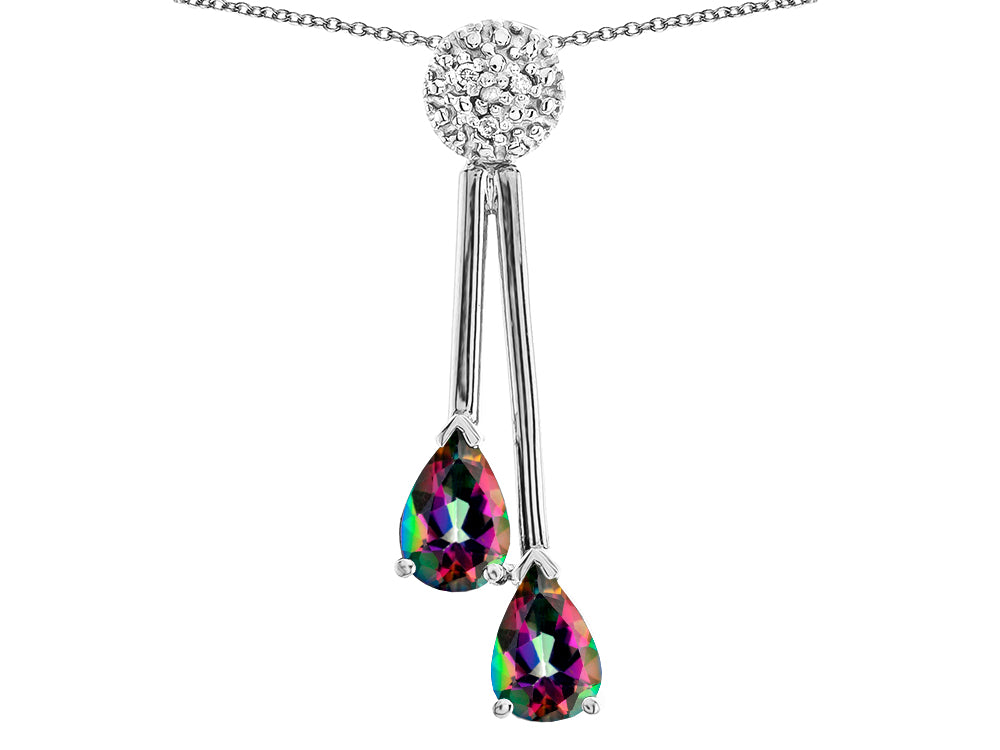 Star K Double Drop Pear Shape Ball Bar Rainbow Mystic Topaz Pendant Necklace