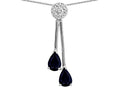 Star K Double Drop Pear Shape Ball Bar Genuine Black Sapphire Pendant Necklace