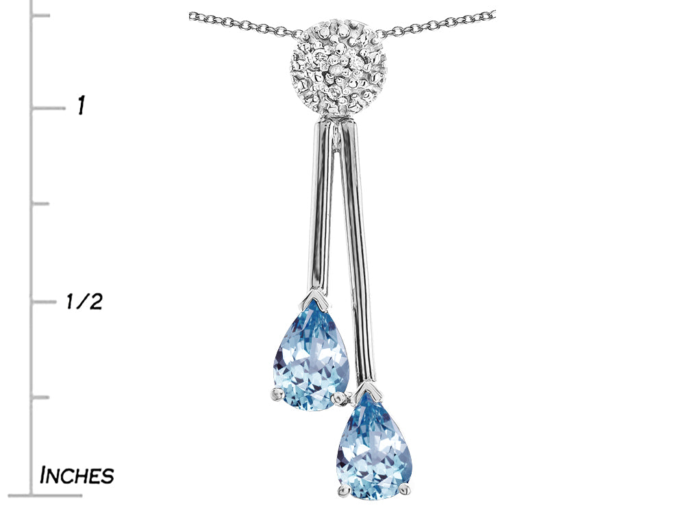 Star K Double Drop Pear Shape Ball Bar Genuine Sky Blue Topaz Pendant Necklace