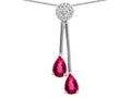 Star K Double Drop Pear Shape Ball Bar Simulated Pink Tourmaline Pendant Necklace