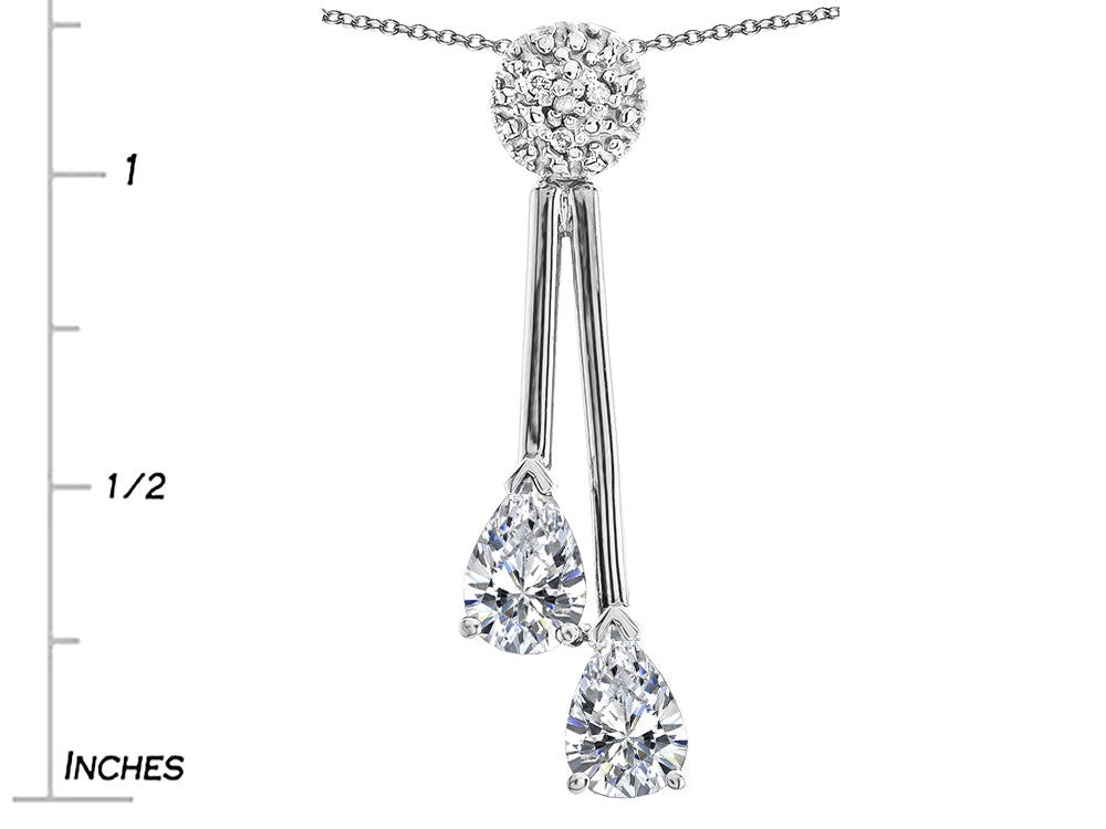 Star K Double Drop Pear Shape Ball Bar Genuine White Topaz Pendant Necklace