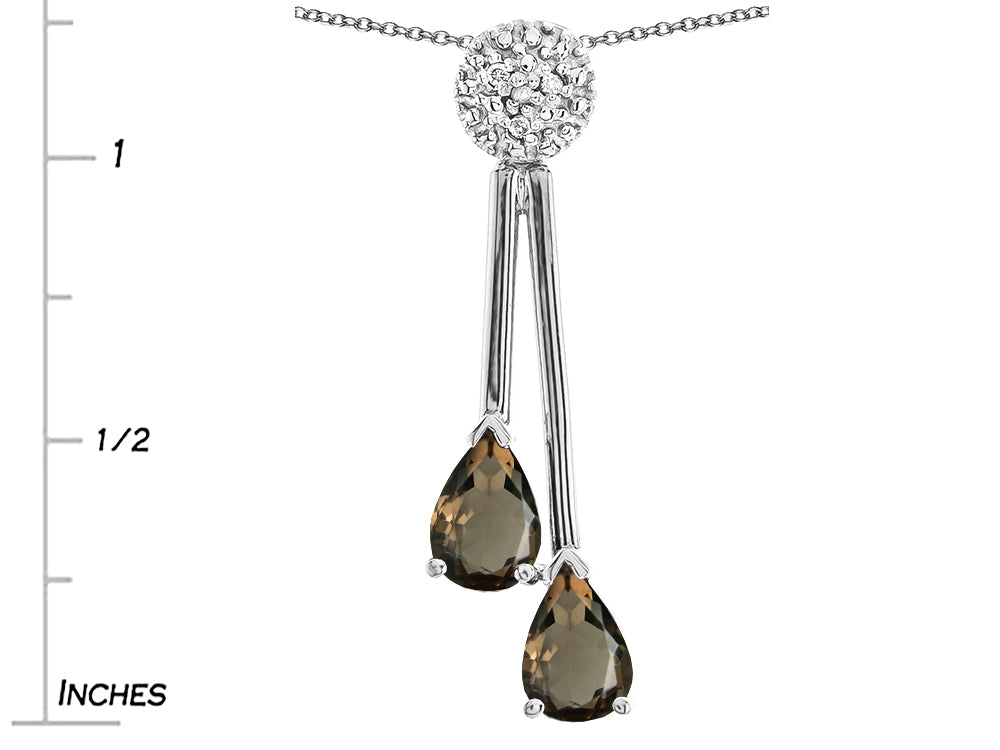 Star K Double Drop Pear Shape Ball Bar Genuine Smoky Quartz Pendant Necklace