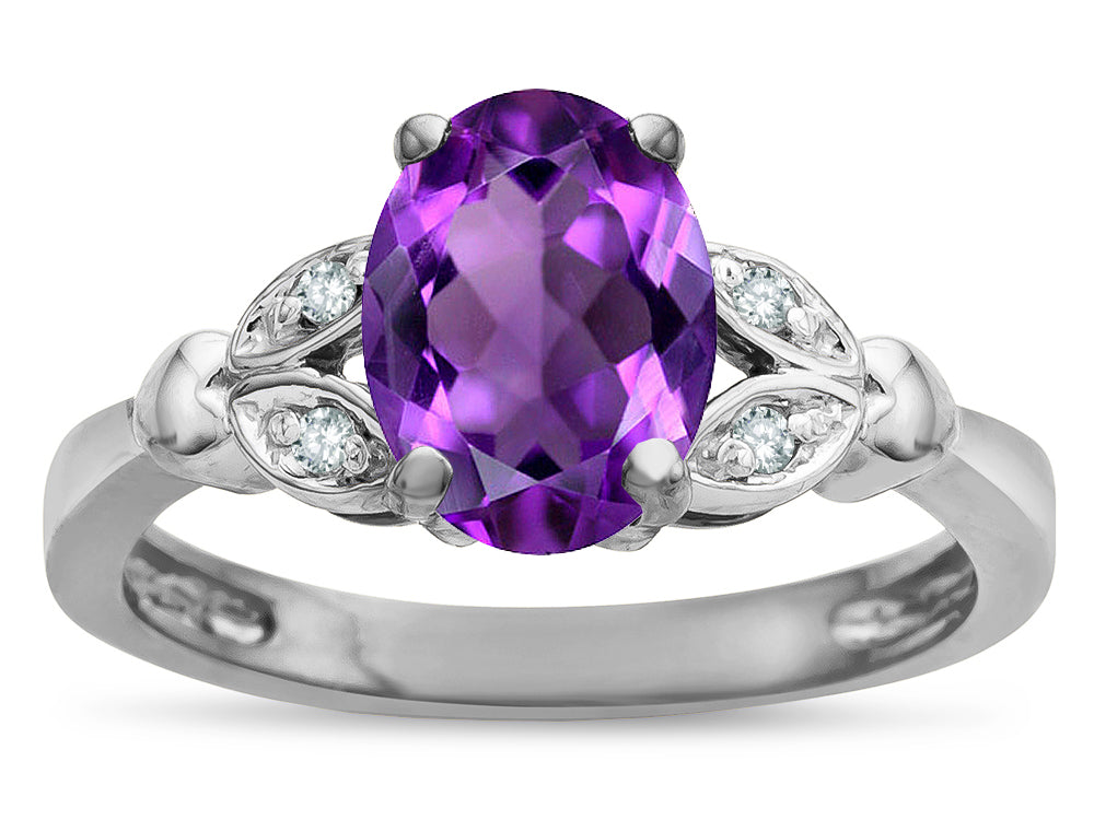 Star K  Oval 8x6 Genuine Amethyst Marquee Design Engagement Promise Ring