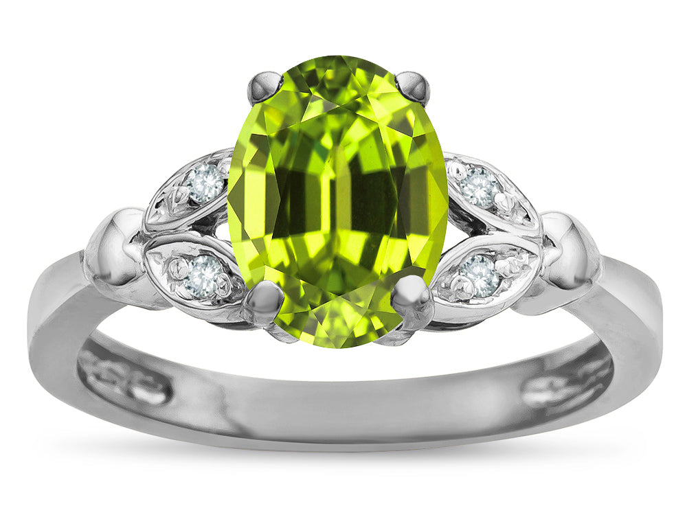 Star K  Oval 8x6 Genuine Peridot Marquee Design Engagement Promise Ring