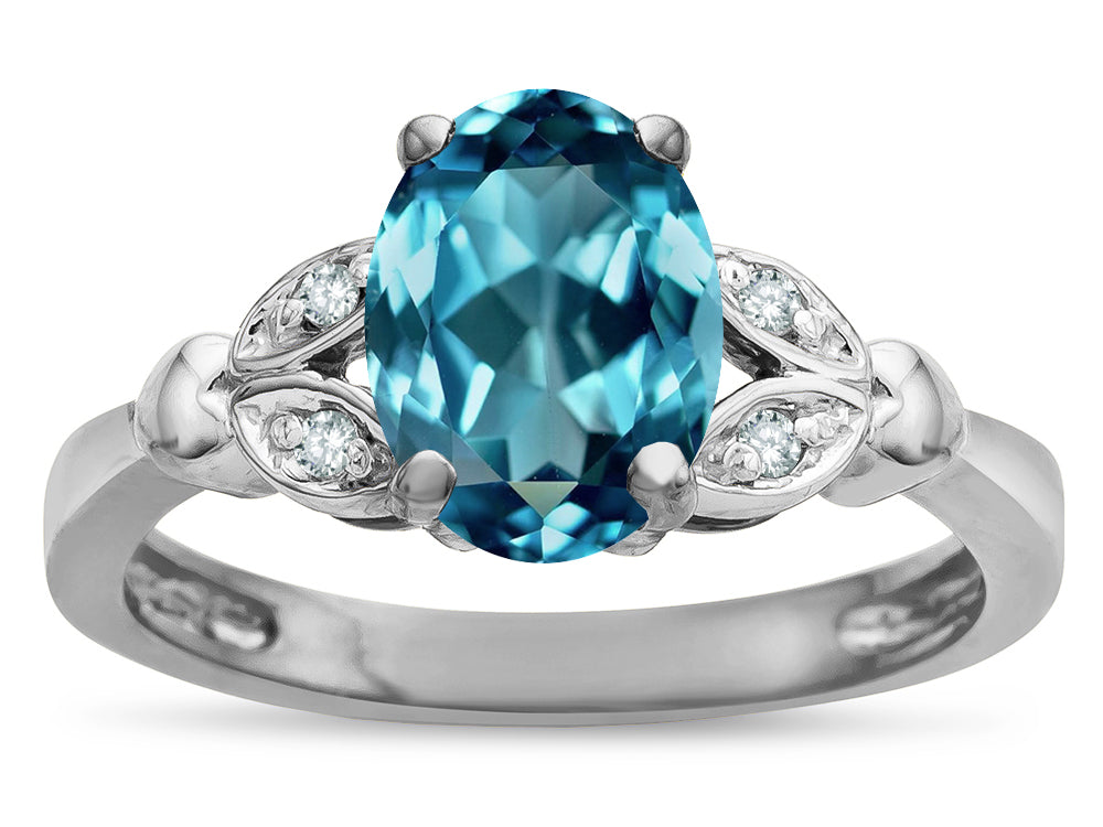 Star K  Oval 8x6 Genuine Blue Topaz Marquee Design Engagement Promise Ring