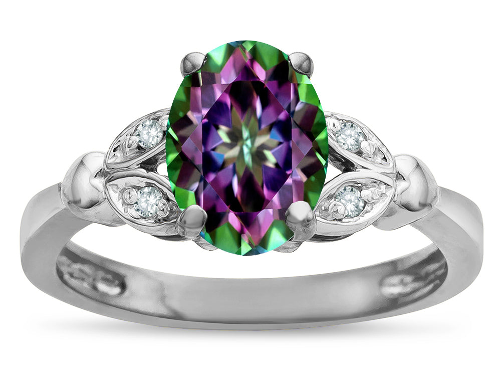 Star K  Oval 8x6 Rainbow Mystic Topaz Marquee Design Engagement Promise Ring