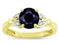 Star K  Round 7mm Genuine Black Sapphire Marquee Design Promise Engagement Ring