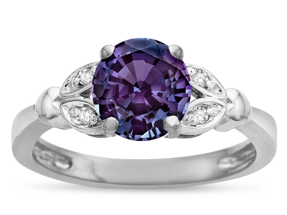 Star K  Round 7mm Simulated Alexandrite Marquee Design Promise Engagement Ring