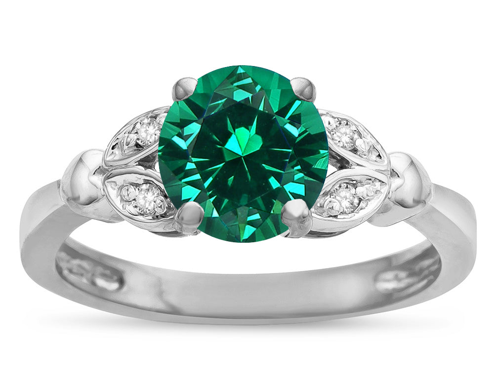Star K  Round 7mm Simulated Emerald Marquee Design Promise Engagement Ring