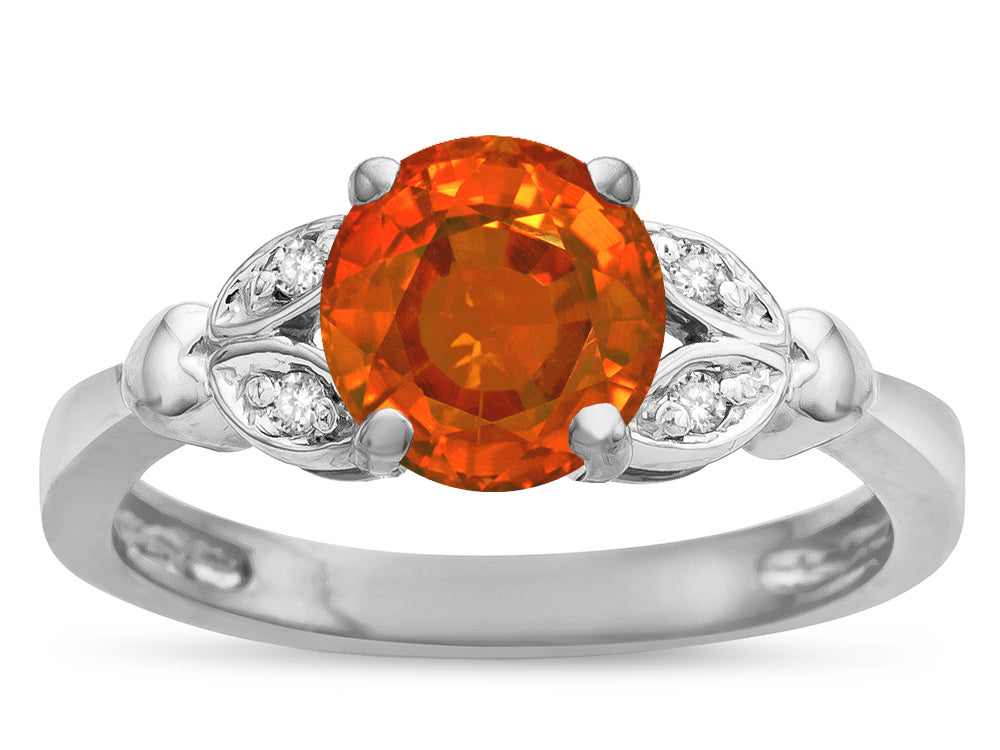 Star K  Round 7mm Simulated Orange Mexican Fire Opal Marquee Design Promise Engagement Ring