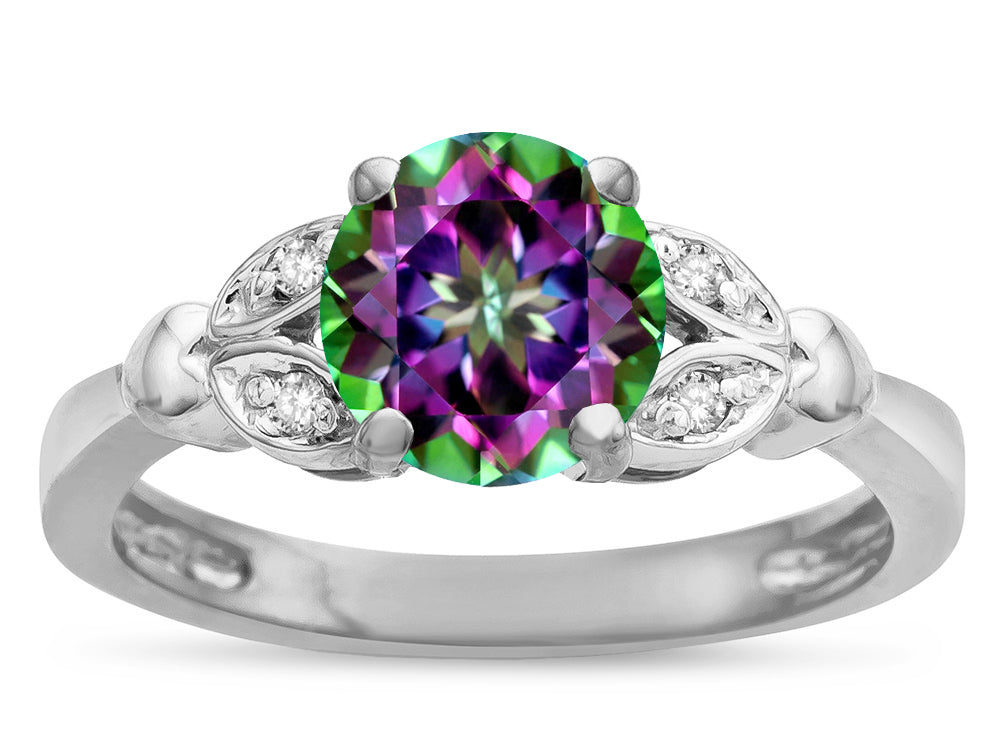 Star K  Round 7mm Rainbow Mystic Topaz Marquee Design Promise Engagement Ring