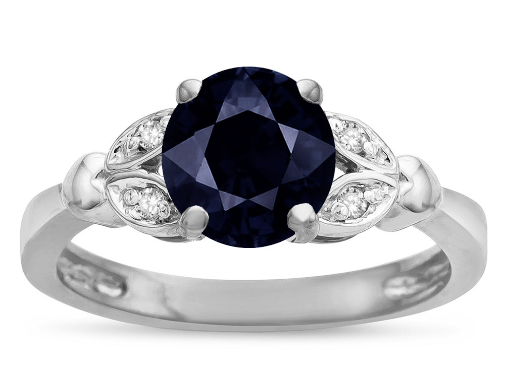 Star K  Round 7mm Genuine Black Sapphire Marquee Design Promise Engagement Ring