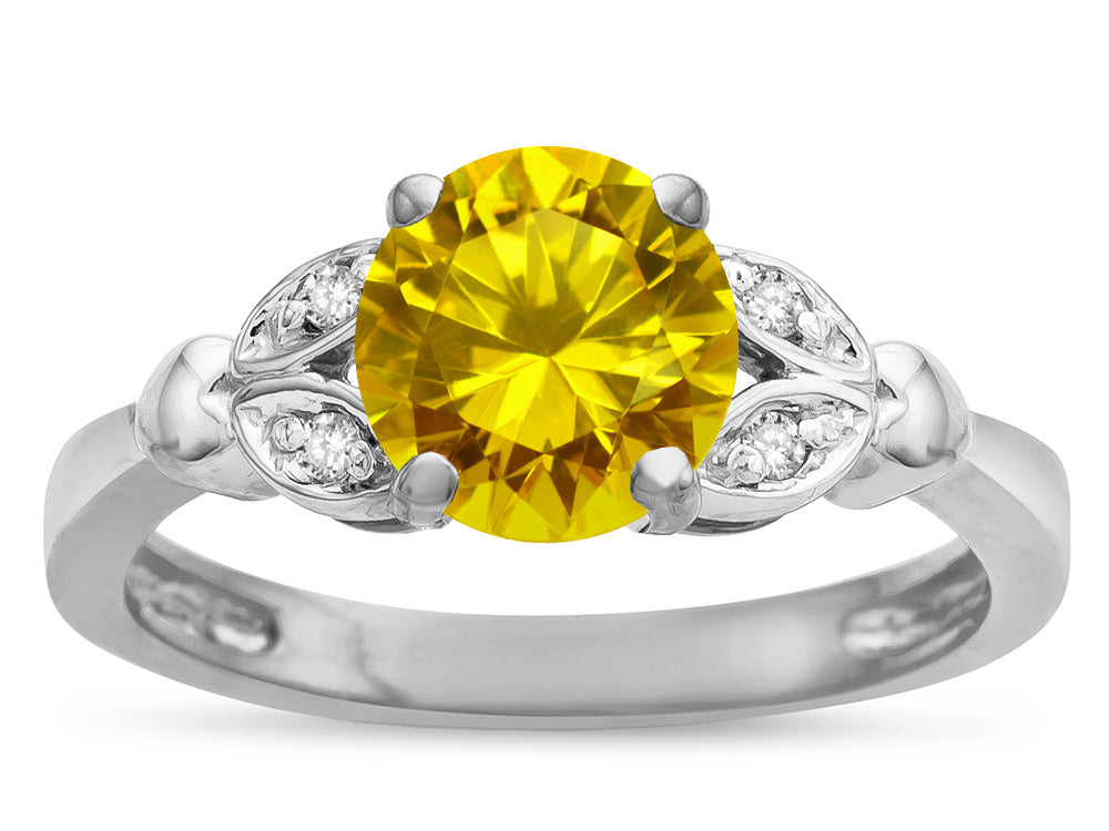 Star K  Round 7mm Genuine Citrine Marquee Design Promise Engagement Ring