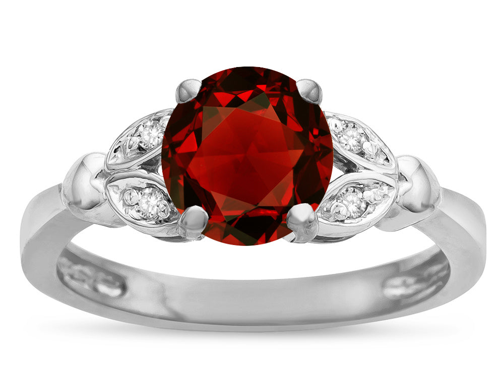 Star K  Round 7mm Genuine Garnet Marquee Design Promise Engagement Ring
