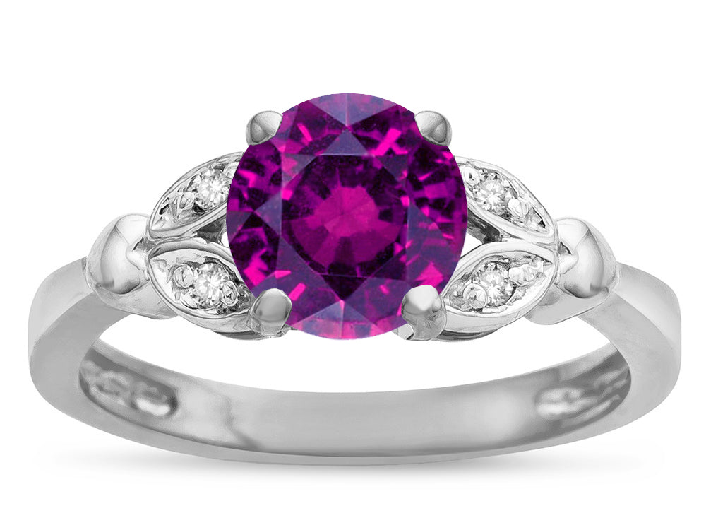 Star K  Round 7mm Genuine Rhodolite Marquee Design Promise Engagement Ring
