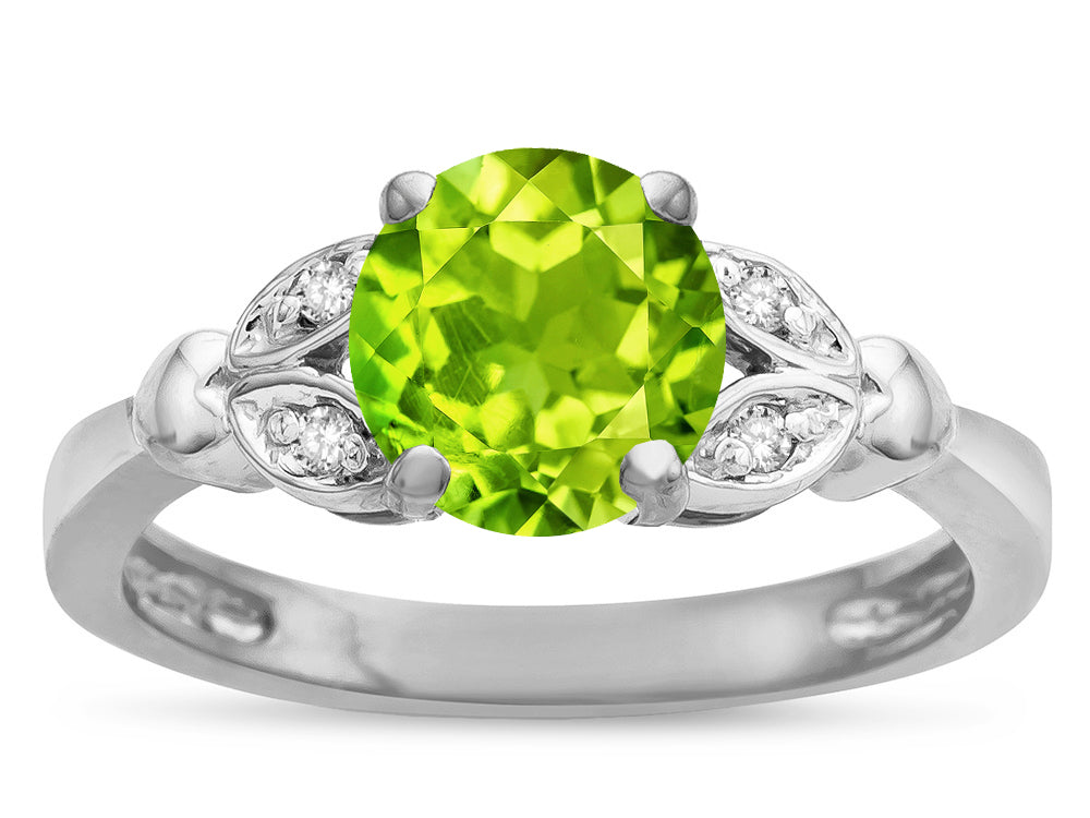 Star K  Round 7mm Genuine Peridot Marquee Design Promise Engagement Ring