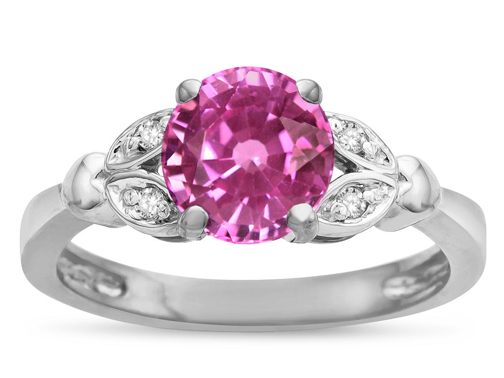 Star K  Round 7mm Created Pink Sapphire Marquee Design Promise Engagement Ring