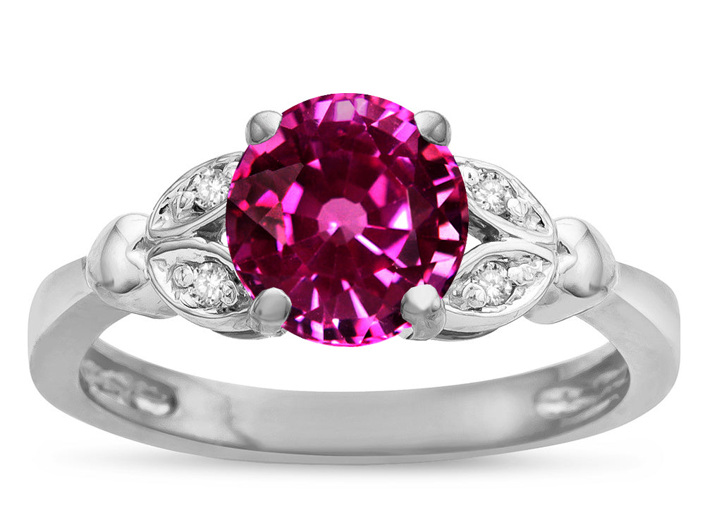 Star K  Round 7mm Simulated Pink Tourmaline Marquee Design Promise Engagement Ring
