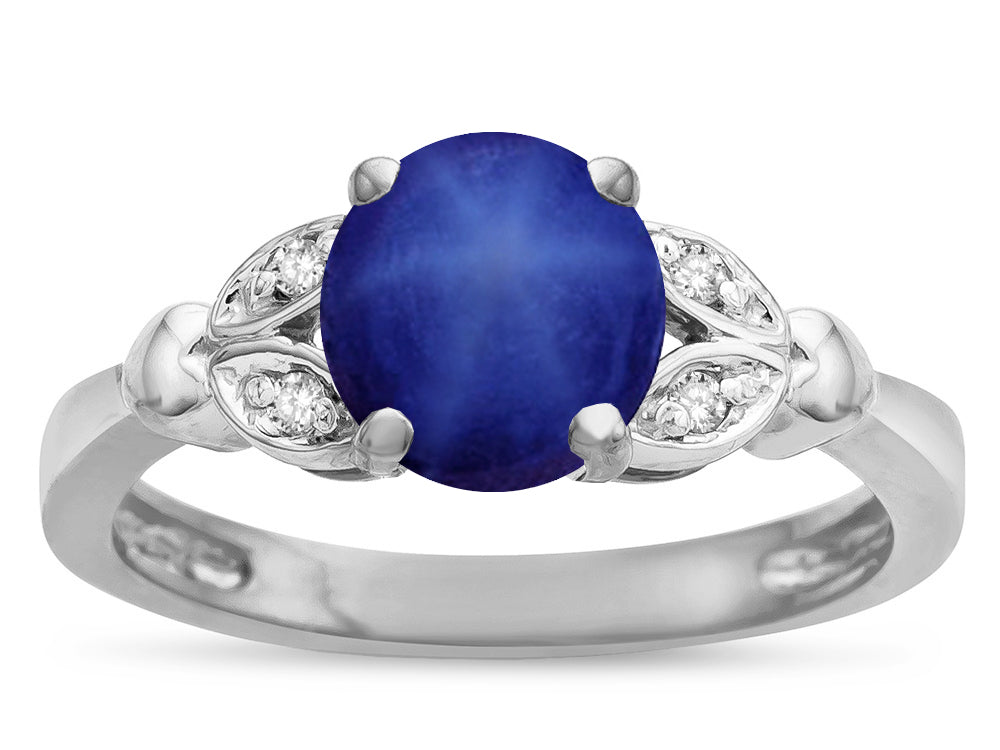 Star K  Round 7mm Created Star Sapphire Marquee Design Promise Engagement Ring