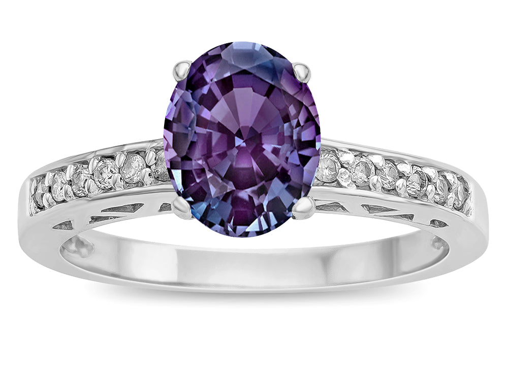 Star K  Oval 8x6 Simulated Alexandrite Channel Set Engagement Promise Ring