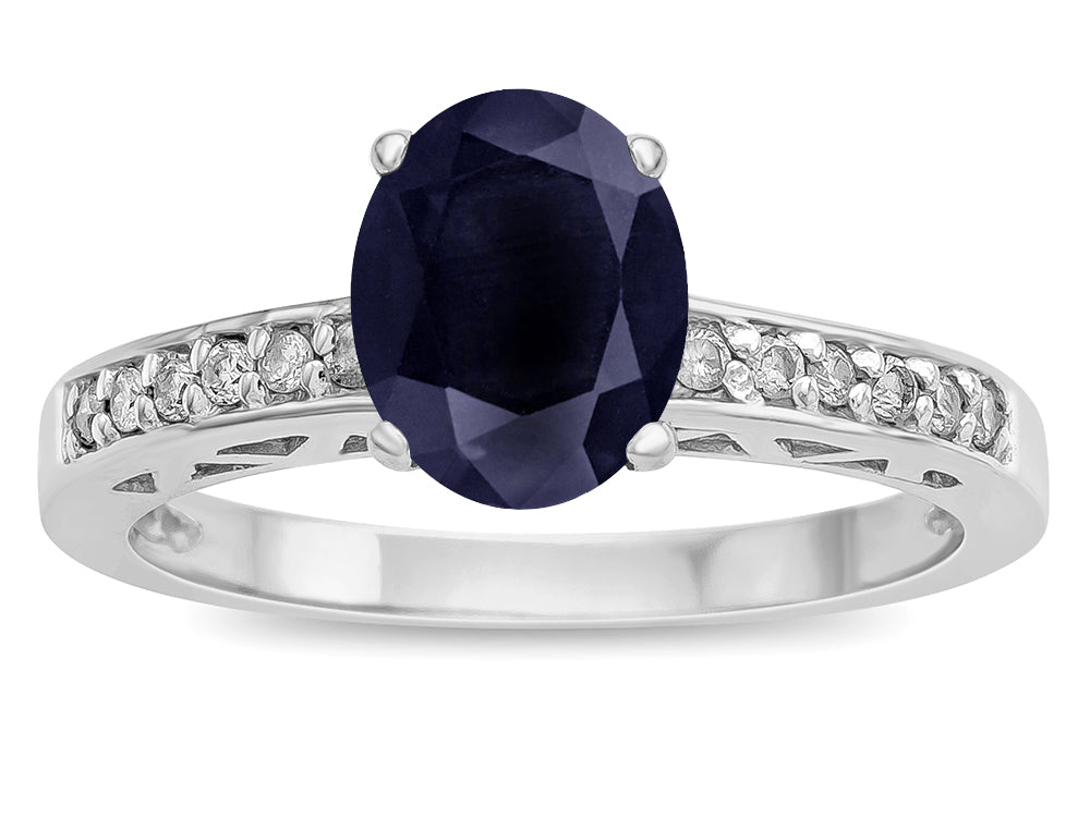 Star K  Oval 8x6 Genuine Black Sapphire Channel Set Engagement Promise Ring