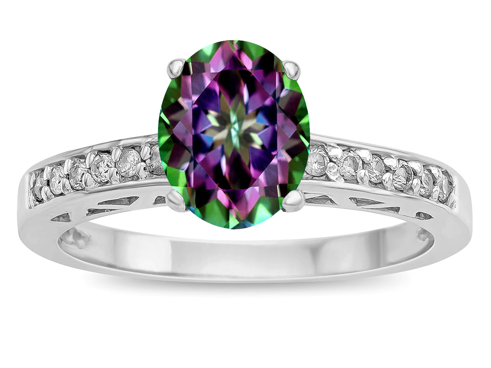 Star K  Oval 8x6 Rainbow Mystic Topaz Channel Set Engagement Promise Ring