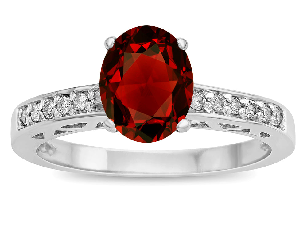Star K  Oval 8x6 Genuine Garnet Channel Set Engagement Promise Ring