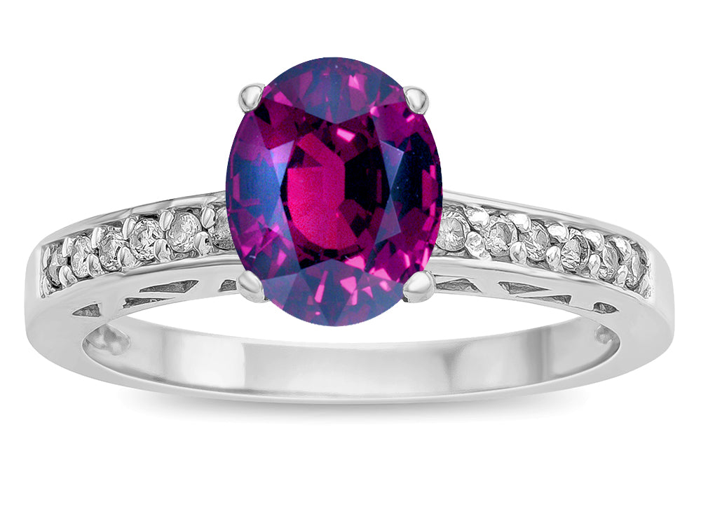 Star K  Oval 8x6 Genuine Rhodolite Channel Set Engagement Promise Ring