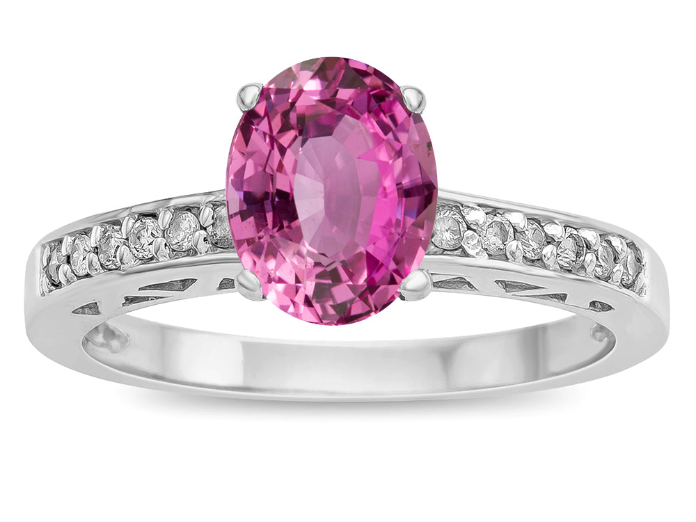 Star K  Oval 8x6 Created Pink Sapphire Channel Set Engagement Promise Ring