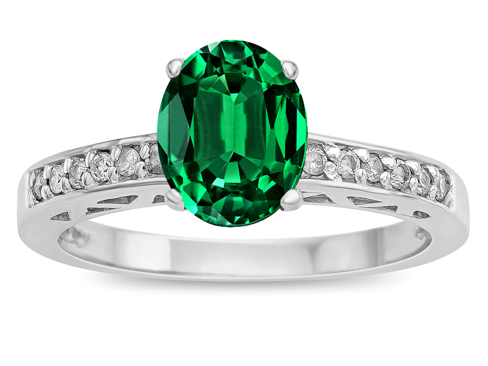 Star K  Oval 8x6 Simulated Emerald Channel Set Engagement Promise Ring