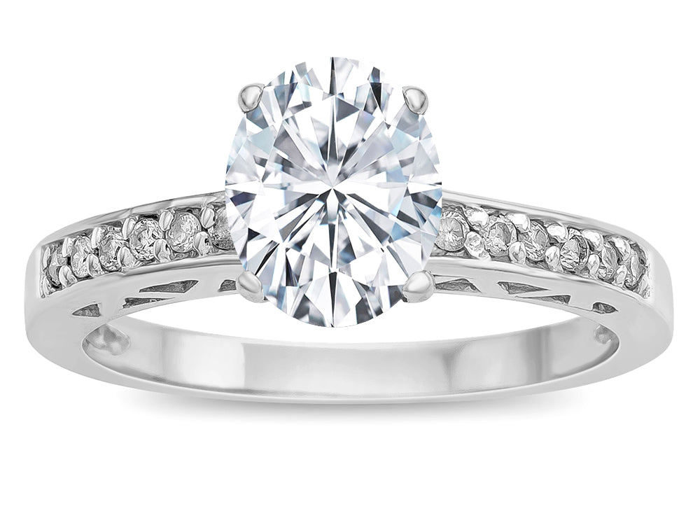 Star K  Oval 8x6 Genuine White Topaz Channel Set Engagement Promise Ring
